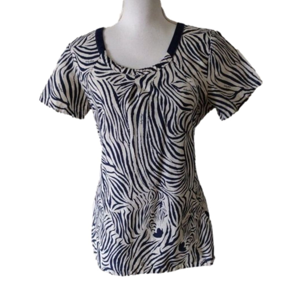 BABY Phat navy &‎ white zebra Print crewneck cotton short sleeve top. Size S.